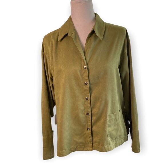 Chicos Design Womens Green Button Front Shirt SZ M - Picture 10 of 10